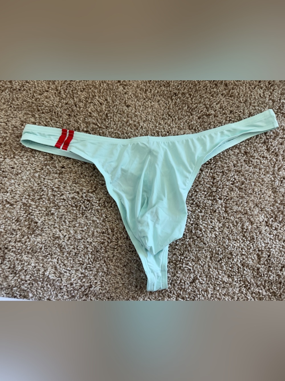 Women's Light Aqua Bikini Bottom with Red Stripe